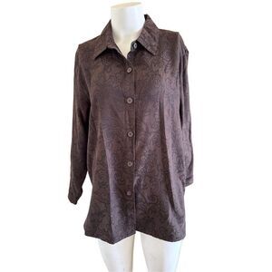 Studio Works women’s M button up vintage 90s button up espresso floral